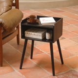 MaxSmeo Nightstand, Mid Century Modern Side Table Bedroom with Storage, Small End Bedside Table with Solid Wood Legs for Living Room, Office Small Spaces (Black) MaxSmeo