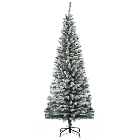 HOMCOM 6' Tall Unlit Snow-Flocked Slim Artificial Christmas Tree with Realistic Branches and 492 Tips HOMCOM