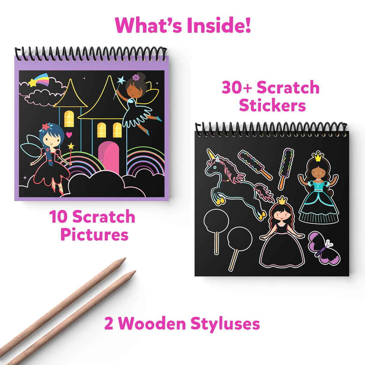 Skillmatics Scratch Art Book for Kids - Unicorns & Princesses, Craft Kits & Supplies, 30+ Scratch Stickers, Travel Toys, DIY Kit, Gifts for Girls & Boys Ages 3, 4, 5, 6, 7, 8 Skillmatics