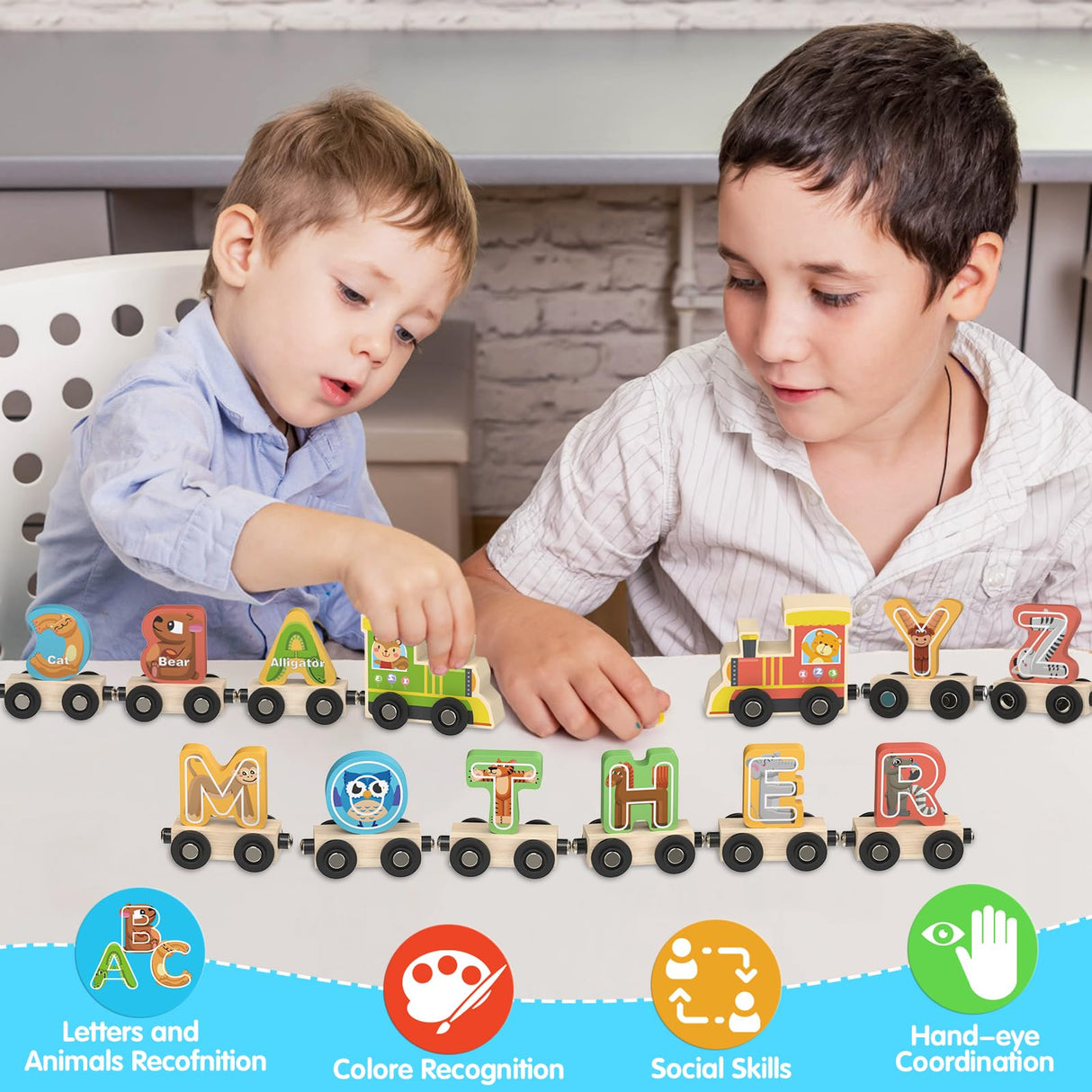 Ancistro Wooden Alphabet Train Toys Spelling Tool Preschool Toddlers Montessori Educational Game Letter Car Magnetic for Kids Boys Girls 2 3 4 5 Years Ancistro