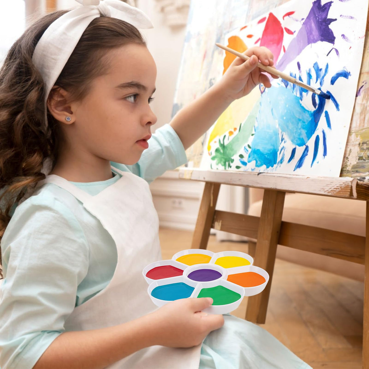 ZENFUN 15 Pack Paint Tray Palettes with 7 Wells, White Plastic Paint Mixing Tray Watercolor Painting Dish for Oil Art, Gouache, Kids Adults Painters, Easy to Clean ZENFUN