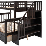 Espresso Twin Over Full Bunk Bed with Storage Drawers and Safety Stairway by Harper & Bright Designs Harper & Bright Designs