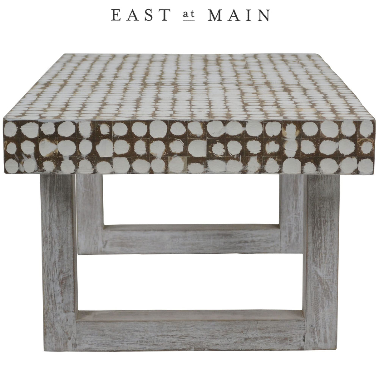 East at Main White Coffee Table – Handmade Accent Table with Coconut Shell Inlay, 40" Rectangular Wood Table for Living Room, Coastal Farmhouse or Boho Decor East at Main