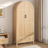 Lxsxlome Wardrobe Closet, Armoire Wardrobe Closet with Drawers and 2 Arched Fluted Doors, 70.87‘’ Tall Wooden Bedroom Armoires with Shelves and Hanging Rod (1, Wood Color) Lxsxlome