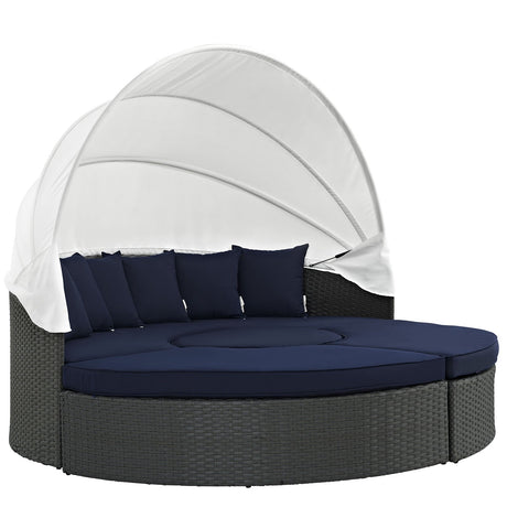 Modway Sojourn Outdoor Patio Sunbrella Sectional Daybed with Canopy in Canvas Navy Modway
