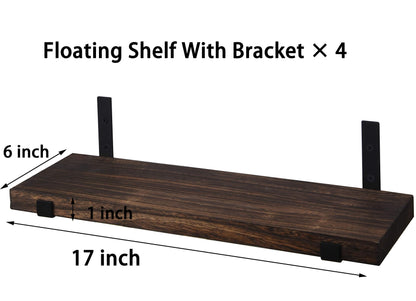 HXSWY Rustic Wood Floating Shelves for Wall Farmhouse Wooden Wall Shelf for Bathroom Kitchen Bedroom Living Room Set of 4 Dark Brown - WoodArtSupply