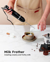 Sangcon Immersion Blender Handheld, 3-in-1 Hand Blender Electric, 400W Handheld Blender, Stainless Steel Blade Stick Blender with Whisk, Milk Frother Attachments - Black sangcon