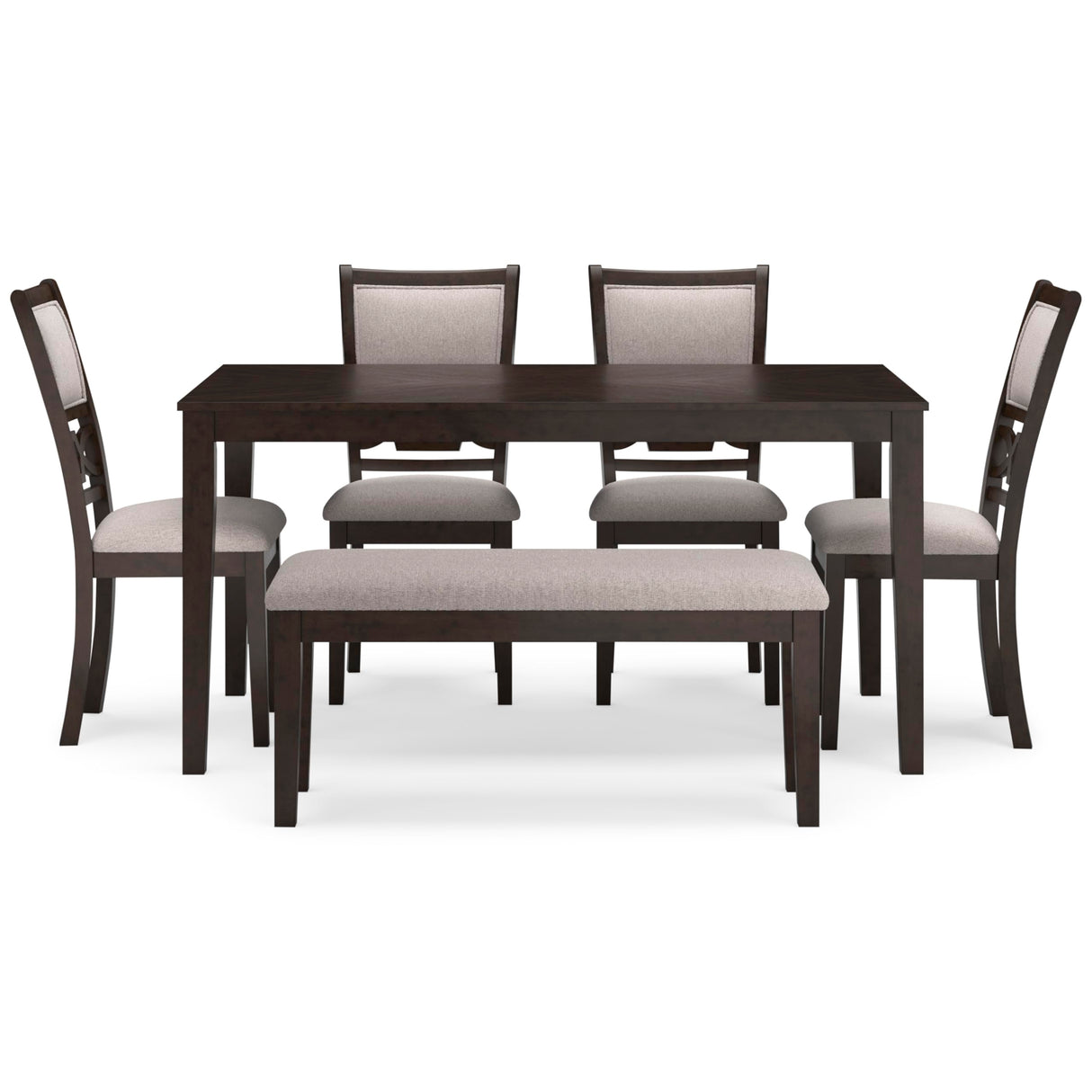Signature Design by Ashley Langwest Dining Room Table Set, 4 Upholstered Chairs and Bench, Seats 6, Cushioned Seats, Wood, Cherry Brown Signature Design by Ashley