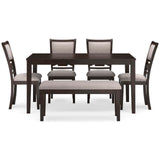 Signature Design by Ashley Langwest Dining Room Table Set, 4 Upholstered Chairs and Bench, Seats 6, Cushioned Seats, Wood, Cherry Brown Signature Design by Ashley