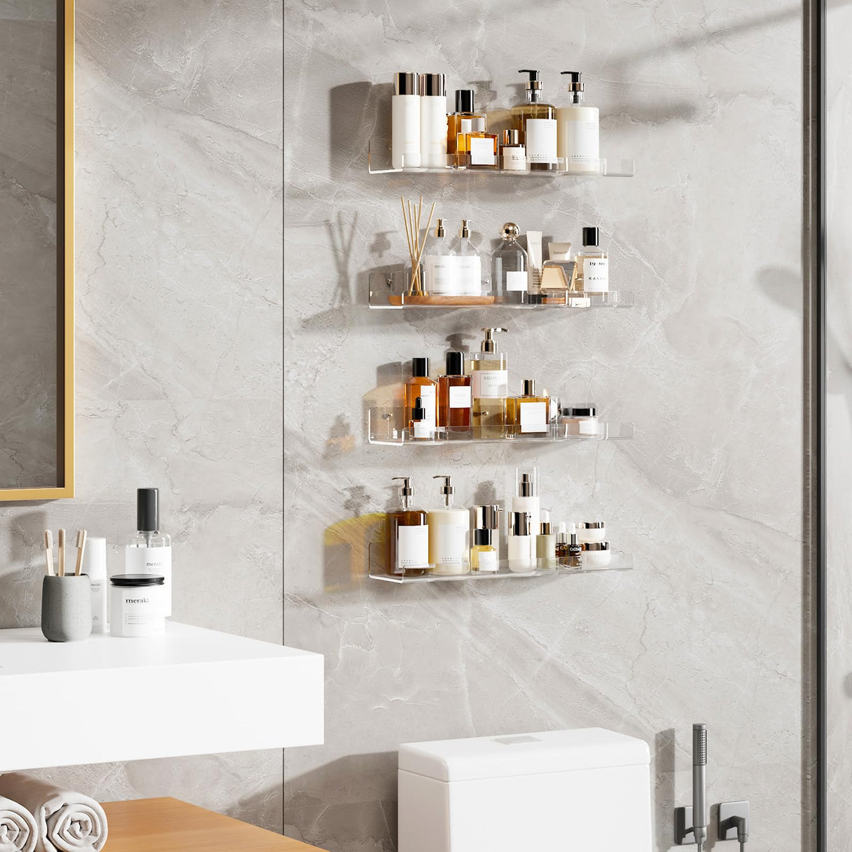 Dooiclear 2 Pack Floating Shelves for Wall, 15" Clear Book Shelf, Acrylic Floating Wall Shelf, Display Shelves Organizer for Bathroom, Classroom, Bedroom, Living Room, Kitchen, Room Decor Dooiclear