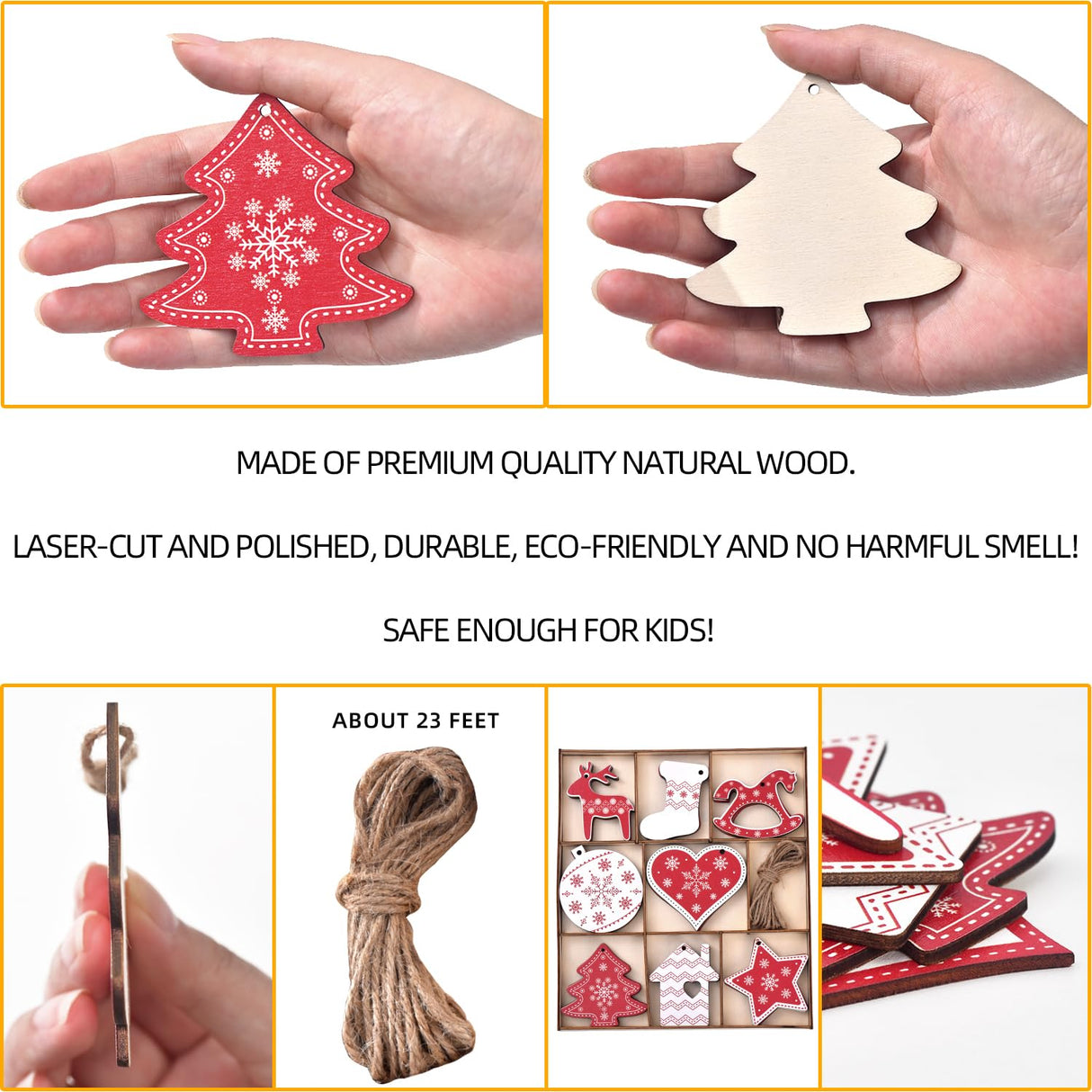 Christmas Ornaments, IDATOO 32 PCS Wooden Christmas Tree Hanging Decorations, Farmhouse Rustic Personalized Gift for Christmas Home Xmas Tree Window Door Accessories (32 pcs) IDATOO