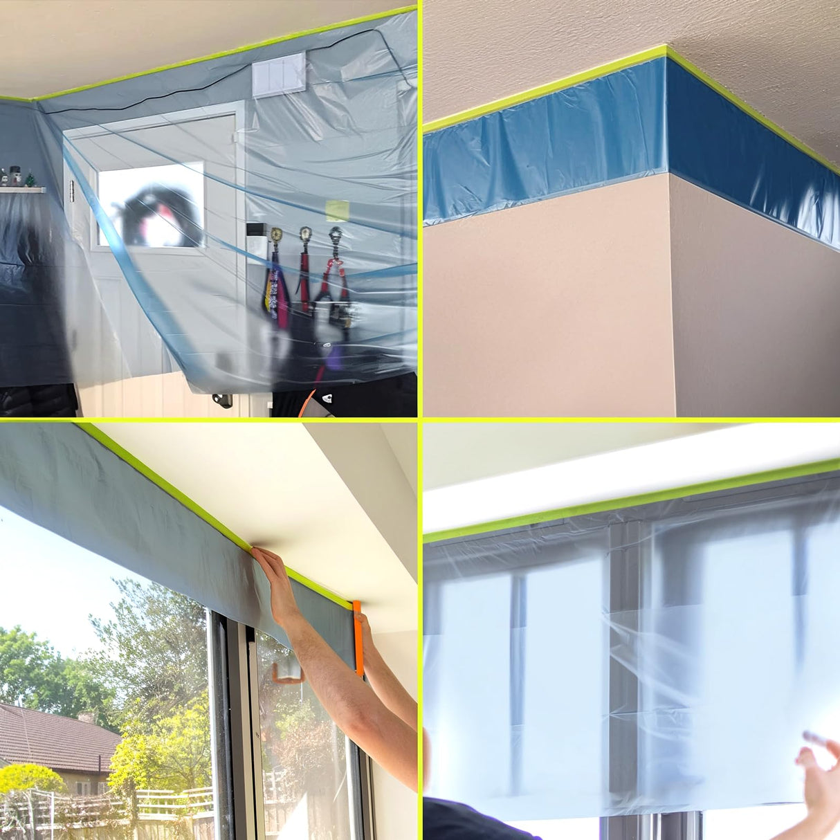 Pre-Taped Masking Film for Painting - 22" x 66' Painters Plastic Sheeting with Automotive Paint Tape and Drape for Covering Cars, Walls, Windows and Furniture Protection (2 Rolls) Tangibay