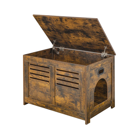 DINZI LVJ Litter Box Furniture, Flip Top Hidden, Washroom with Louvered Window, Entrance Can Be on Left/Right Side, Enclosed Litter House Side Table for Most of Cat and Litter Box, Rustic Brown DINZI LVJ