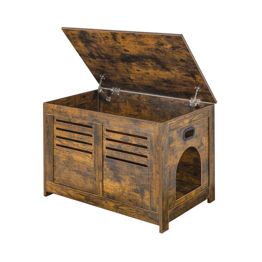 DINZI LVJ Litter Box Furniture, Flip Top Hidden, Washroom with Louvered Window, Entrance Can Be on Left/Right Side, Enclosed Litter House Side Table for Most of Cat and Litter Box, Rustic Brown