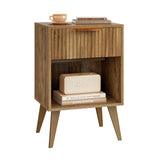 YAUKOMEL Fluted Night Stand with Opening Storage,Mid Century Bedside Table with Drawer,Wood Nightstand with Solid Wood Legs,End Table Side Table for Living Room,Bedroom,Caramel Oak CTG56BR YAUKOMEL