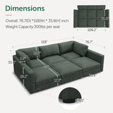 HONBAY Modular Sectional Sofa with Storage Corduroy Sectional Sleeper Sofa Modular Sectional Couches for Living Room,Green HONBAY