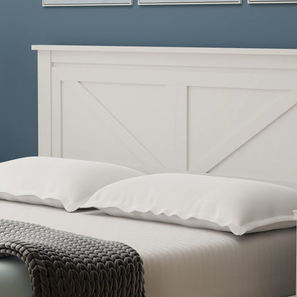 Farmhouse Solid Wood Queen Platform Bed in Gloss White by Glenwillow Home - WoodArtSupply