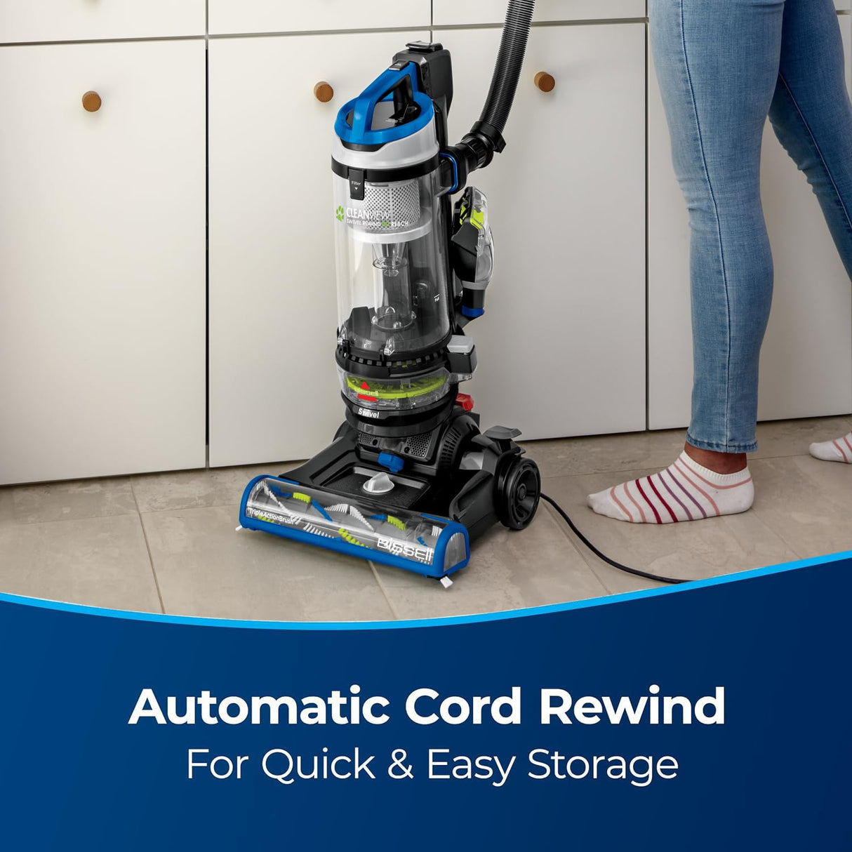 Bissell CleanView Swivel Rewind Pet Reach Vacuum Cleaner, with Quick Release Wand, Swivel Steering and Automatic Cord Rewind, 3197A (Color May Vary) Bissell