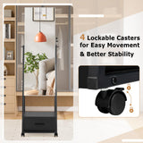 GOFLAME Rolling Jewelry Armoire Cabinet, Full Length Mirror with Storage, Floor Standing Lockable Jewelry Cabinet with Wheels, Drawers & Shelves, Large Capacity Jewelry Box Organizer (Black) GOFLAME