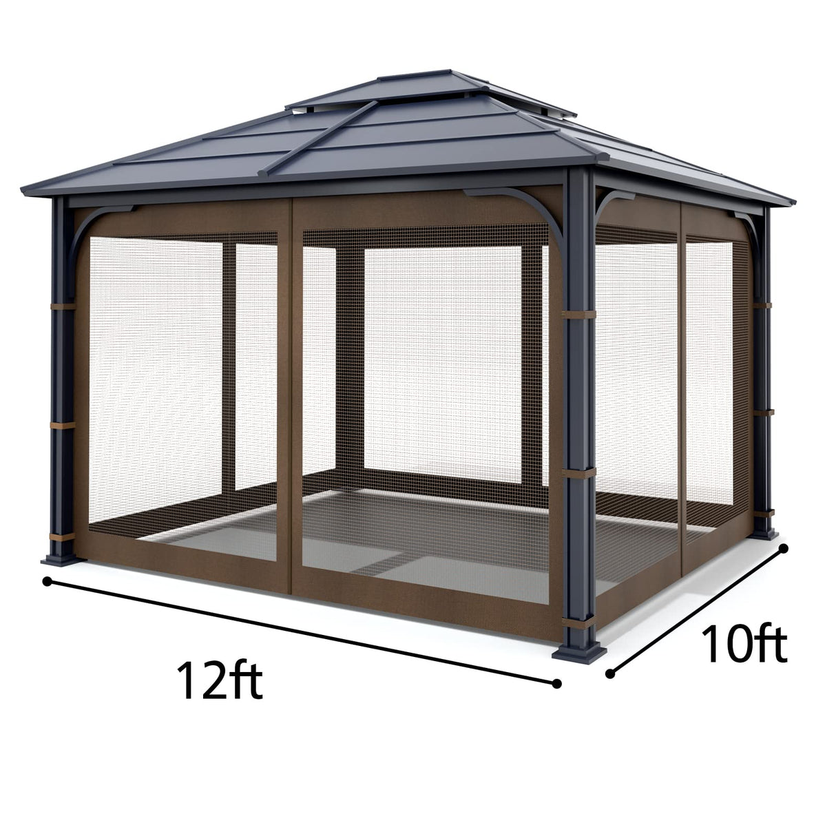 Gazebo Universal Replacement Mosquito Netting - Wonwon Outdoor Gazebo Canopy 4-Panel Screen Walls with Zipper for 10' x 12' Gazebo (Mosquito Net Only) (Brown) Wonwon