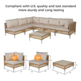 Grand patio 7-Piece Wicker Patio Furniture Set, All-Weather Boho Outdoor Conversation Set Sectional Sofa with Water Resistant Beige Thick Cushions and Coffee Table Grand patio