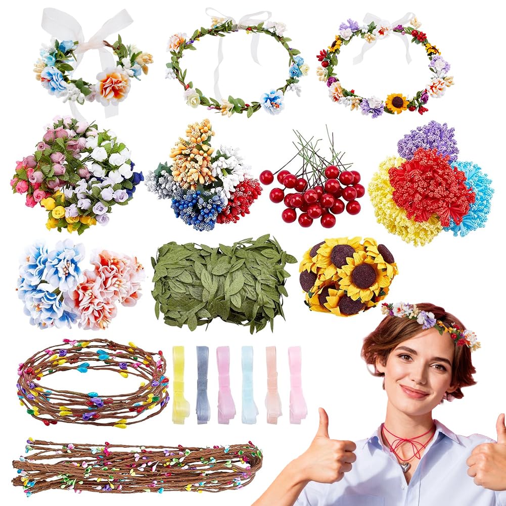 INFUNLY 261pcs/Set DIY Flower Crowns Making Kit Handmade Floral Crown Garland Kit Make Your Own Flower Wreath Bridal Shower Wreaths Gift for Women Wedding Home Decor INFUNLY