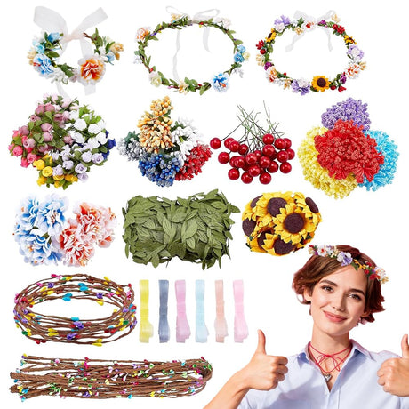 INFUNLY 261pcs/Set DIY Flower Crowns Making Kit Handmade Floral Crown Garland Kit Make Your Own Flower Wreath Bridal Shower Wreaths Gift for Women Wedding Home Decor INFUNLY