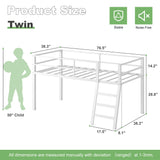 Lutown-Teen Loft Bed Twin Size, Low Junior Metal Twin Loft Bed with Stairs and Safety Guard, Noise Free and Space Saving, White Lutown-Teen