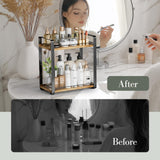 Delamu 2-Tier Bathroom Counter Organizer, Wood Vanity Organizer Countertop for Skincare & Makeup, Multi-Purpose Vanity Bathroom Shelf for Coffee Station Kitchen Storage and Organization Delamu