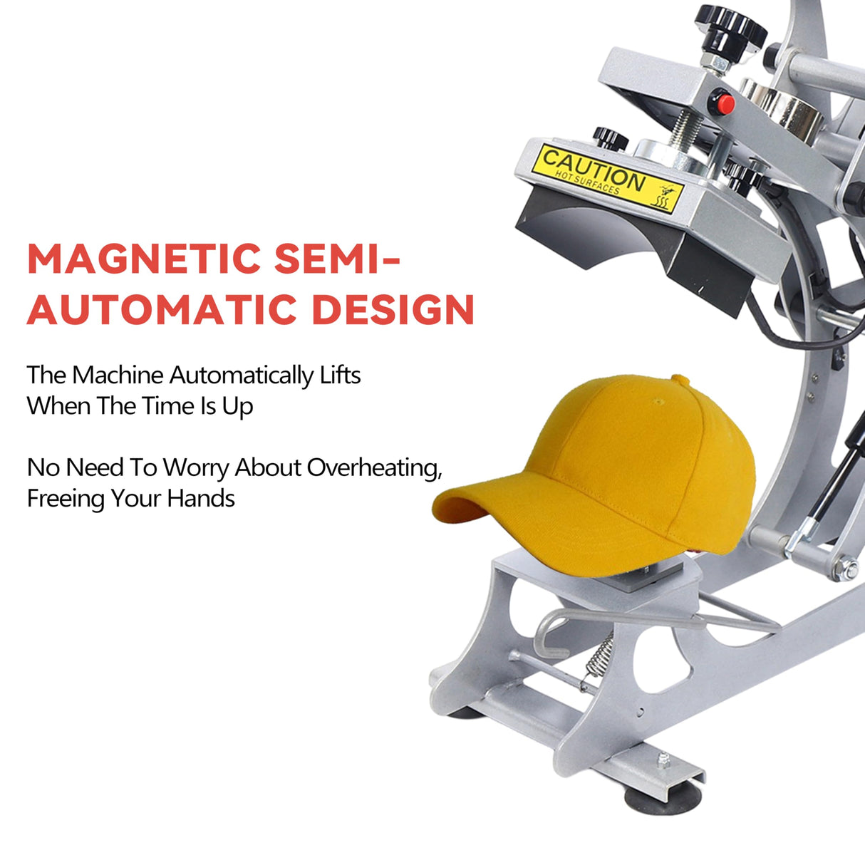 Hat Press Heat Machine, 2-in-1 Commercial Caps Hat Heat Press Transfer Machine 12x12cm Semi-Auto Magnetic Digital Press, American Standard 110V Small Label Stamping Machine Heat Press Machine for Caps Poggyyi