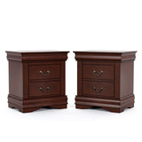 Furniture of America Arabella Traditional Solid Wood Nightstands Set of 2, Bedside Table with Drawers and Antique Nickle Handles, No Assembly Wooden Night Stands for Bedrooms, Guest Room, Dorm, Cherry Furniture of America