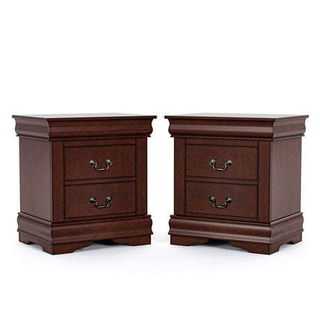 Furniture of America Arabella Traditional Solid Wood Nightstands Set of 2, Bedside Table with Drawers and Antique Nickle Handles, No Assembly Wooden Night Stands for Bedrooms, Guest Room, Dorm, Cherry Furniture of America