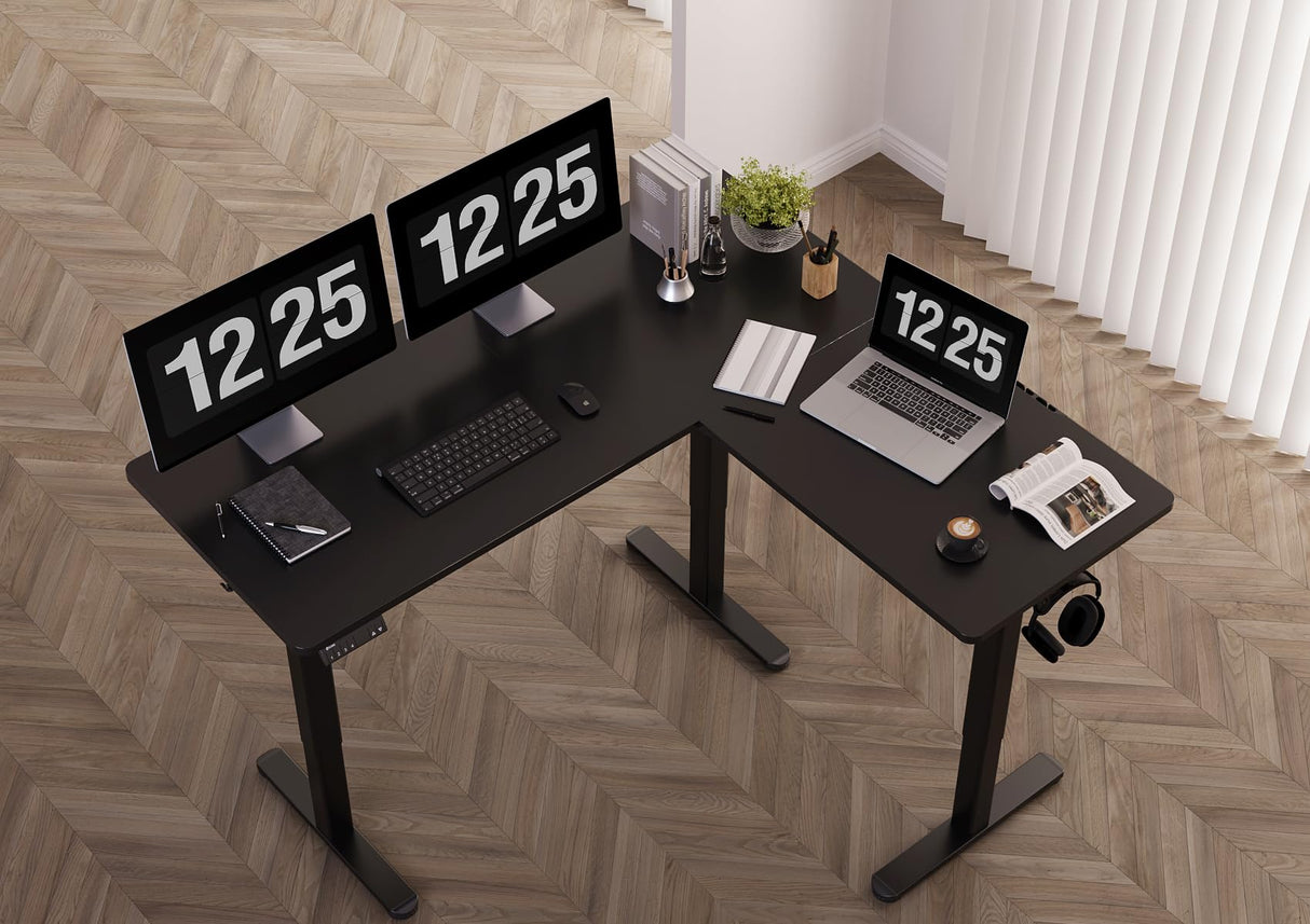 Claiks L Shaped Standing Desk Adjustable Height, Dual Motor Electric Corner Standing Desk, 63x55 inch Sit Stand up Desk with Splice Board, Black Claiks