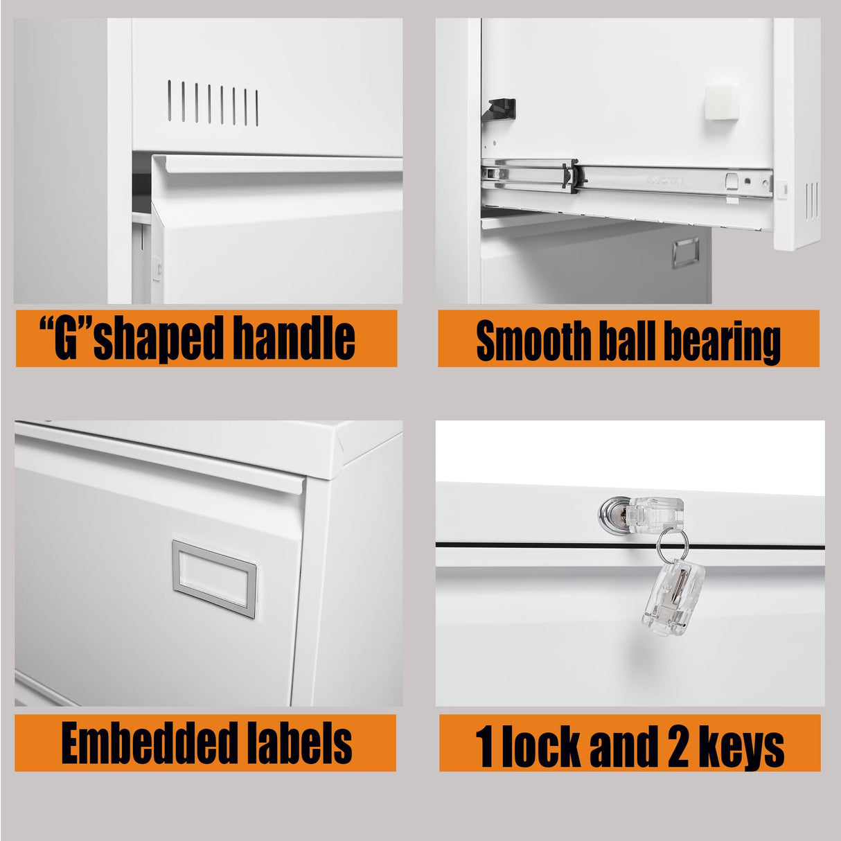 Gustonhon 3 Drawer Metal Lateral File Cabinet with Lock,Office Vertical Files Cabinet for Home Office/Legal/Letter/A4, Locking Wide Metal File Cabinet,Assembly Required (White, 3 Drawer) Gustonhon