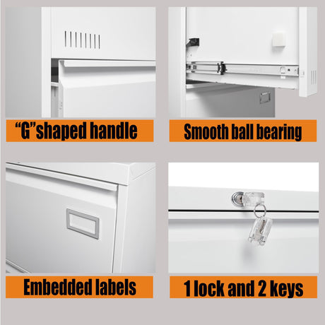 Gustonhon 3 Drawer Metal Lateral File Cabinet with Lock,Office Vertical Files Cabinet for Home Office/Legal/Letter/A4, Locking Wide Metal File Cabinet,Assembly Required (White, 3 Drawer) Gustonhon