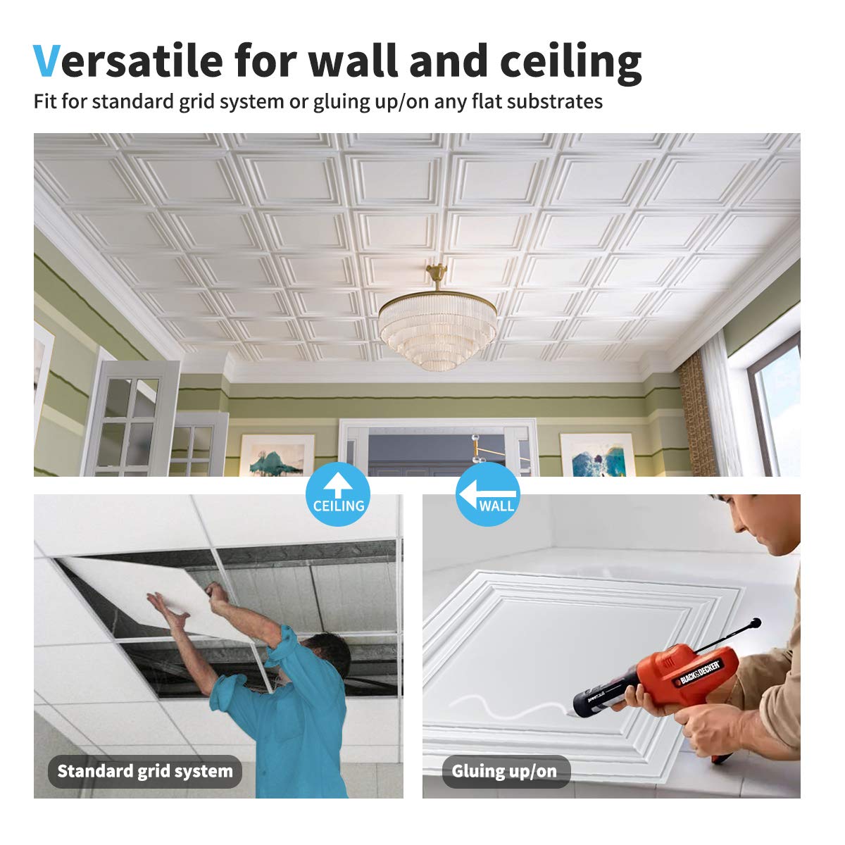Art3d PVC Ceiling Tiles, 2'x2' Plastic Sheet in White (12-Pack) Art3d