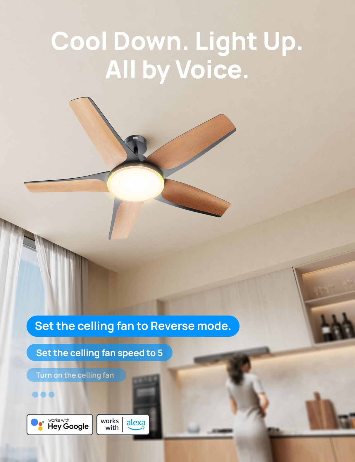 Dreo Smart Ceiling Fans with Lights, Low profile Ceiling Fan with Alexa/App, 52'' Dimmable Lighting & Color Tuning, RGB Ambient Light for Living Room, Game Room, Easy Installation, Quiet, Black Dreo