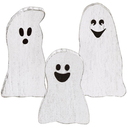 Suzile 3 Pcs Halloween Decor Wooden Ghost Sign Ghost Theme Table Centerpieces Cute Ghost Tiered Tray Decorations Rustic Farmhouse Ghost Sign for Halloween Fall Party Home Shelf Photo Prop Dis - WoodArtSupply