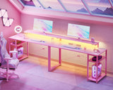 MOTPK Pink Gaming Desk with Led Lights & Power Outlet, 47 Inch Gaming Computer Desk with Shelves, Reversible Gamer Desk Table with Adjustable Monitor Stand & Headphone Hook, Carbon Fiber Texture MOTPK