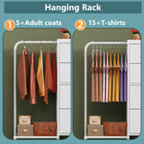 HIGDBFE Dresser with Hanging Rack, 4 Drawers Small Dresser for Bedroom, Reversible Fabric Kids Chest of Drawers for Closet with Clothes Rack, Tall Storage Tower, Sturdy Frame, White, 44''H HIGDBFE