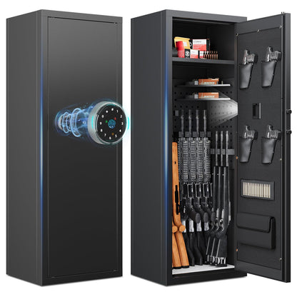 Xyvaly 10-15 Gun Safe, Gun Safe for Rifles and Pistols, Large Rifle Safe, Biometric Gun Safe, Fingerprint Gun Safe for Rifles and Password Lock, Gun Cabinet for Home with Adjustable Shelves