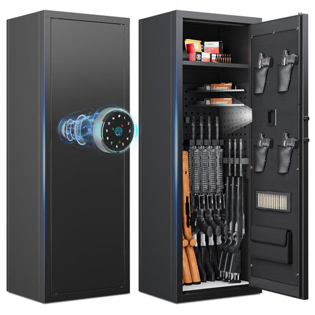 12-15 Gun Safe Gun Safe for Rifles and Pistols Large Rifle Safe Biometric Quick Access Fingerprint Gun Rifles and Password Lock Gun Safes & Cabinets with Adjustable Shelves BUTISOW