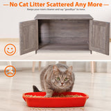 ZENY Cat Litter Box Enclosure, Litter Box Furniture Hidden, Wooden Litter Cabinet with Divider, Farmhouse Style Cat Washroom Storage Bench，Fit Most of Litter Box, Greige ZENY