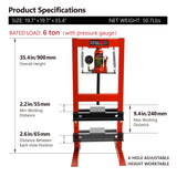 6 Ton Hydraulic Shop Press, Heavy Duty H-Frame Carbon Steel Body Garage Floor Adjustable Shop Press with Visible Pressure Gauge, Working Height 2.2" to 9.4" red CuisinSmart
