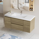 Floating Vanity Bathroom, 48 Inch Bathroom Vanity with Sink, Wall Mounted Single Sink Bathroom Vanity, Soft Closed 2 Drawers, Integrated Sink (Natural Oak) VUMALL