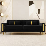 yunqishi 85.63" Modern Black Velvet Sofa with Gold Metal Legs Large Upholstered Comfy 3 Seater Couches for Living Room Bedroom Office (Black) yunqishi