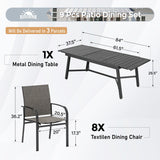 SUNSHINE VALLEY 9 Piece Patio Dining Set for 8, Rectangular Extendable Dining Table, 8 Metal Brown Chairs, Outdoor Table and Chairs Set for Lawn Backyard and Deck SUNSHINE VALLEY
