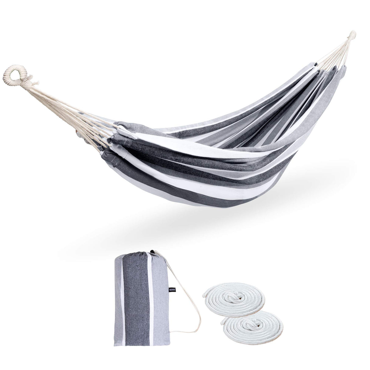 ROOITY Double Hammock Brazilian Hammocks with Portable Carrying Bag,Soft Woven Fabric, Up to 450 Lbs Hanging for Patio,Trees,Garden,Backyard,Porch,Outdoor and Indoor XXX-Large Grey&White Stripe ROOITY