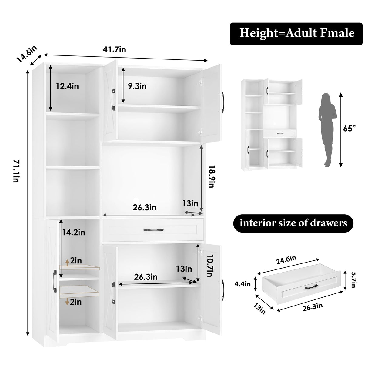 HOSTACK 71" Tall Kitchen Pantry Storage Cabinet, Farmhouse Food Pantry Cabinet with Microwave Stand, Barn Doors Kitchen Hutch Cabinet with Large Drawer and Shelves for Dining Room HOSTACK