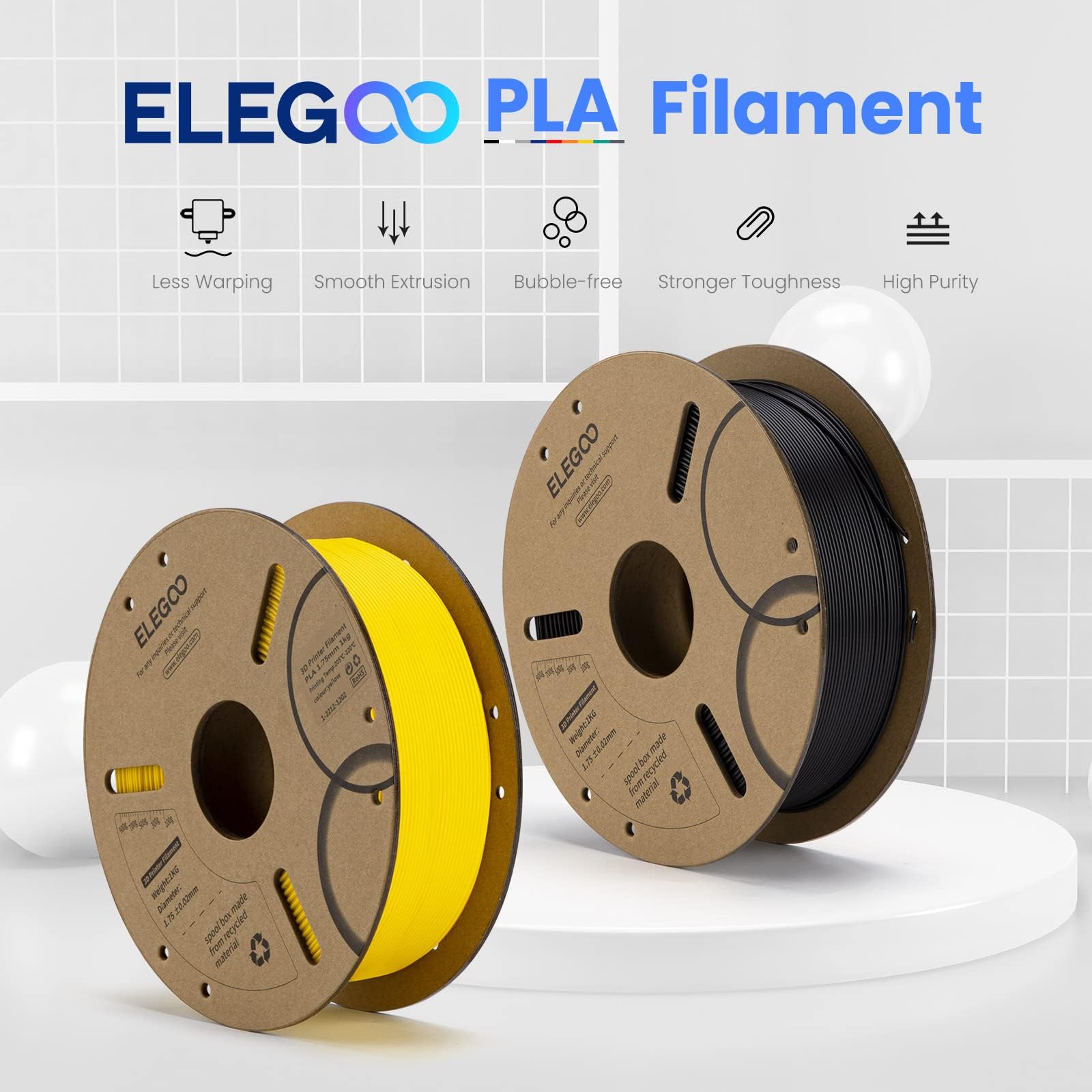 ELEGOO PLA Filament 1.75mm Black 4KG, 3D Printer Filament Bulk Dimensional Accuracy +/- 0.02mm, 4 Pack 1kg Cardboard Spool(2.2lbs) 3D Printing Filament Fits for Most FDM 3D Printers - WoodArtSupply